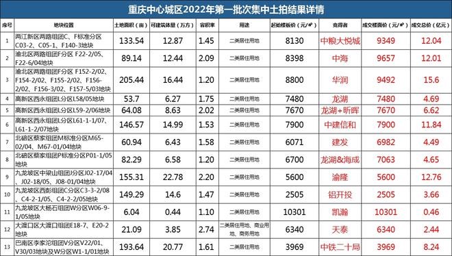995亿元重庆首次集中土拍结果出炉华润喜获206亩地